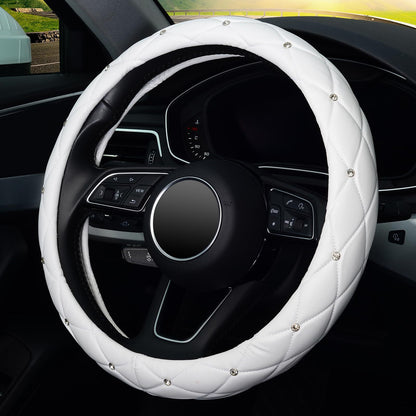 Car Steering Wheel Cover Rhinestone Steering Wheel Cover Four-Season Universal Diamond Soft Leather Non-Slip Steering Wheel Cover with Shiny