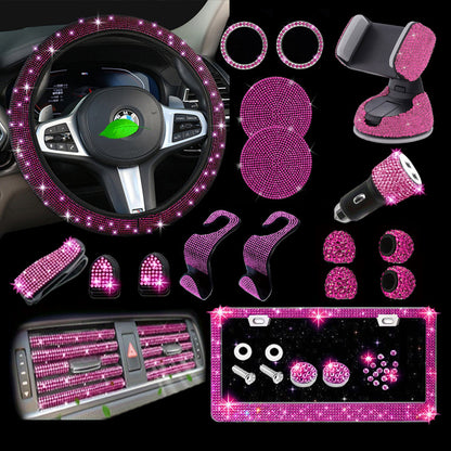 Car steering wheel cover non-slip comfortable no inner ring handle set diamond US gauge license plate frame rhinestone car decoration cross-border