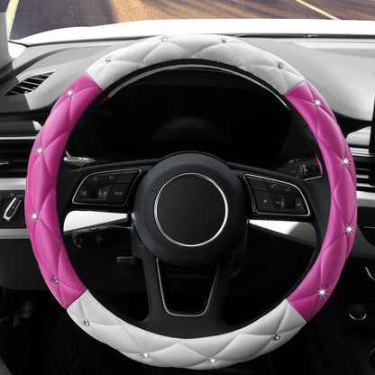 Car Steering Wheel Cover Rhinestone Steering Wheel Cover Four-Season Universal Diamond Soft Leather Non-Slip Steering Wheel Cover with Shiny