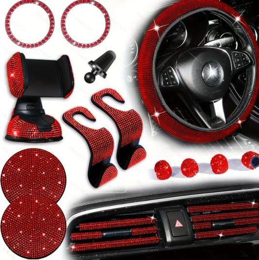 Car steering wheel cover non-slip comfortable no inner ring handle set diamond US gauge license plate frame rhinestone car decoration cross-border