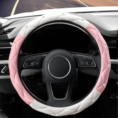 Car Steering Wheel Cover Rhinestone Steering Wheel Cover Four-Season Universal Diamond Soft Leather Non-Slip Steering Wheel Cover with Shiny