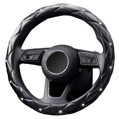 Car Steering Wheel Cover Rhinestone Steering Wheel Cover Four-Season Universal Diamond Soft Leather Non-Slip Steering Wheel Cover with Shiny