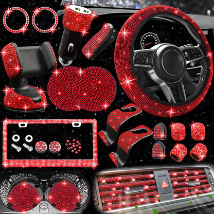 Car steering wheel cover non-slip comfortable no inner ring handle set diamond US gauge license plate frame rhinestone car decoration cross-border