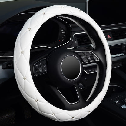 Car Steering Wheel Cover Rhinestone Steering Wheel Cover Four-Season Universal Diamond Soft Leather Non-Slip Steering Wheel Cover with Shiny