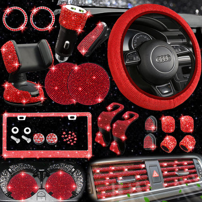Car steering wheel cover non-slip comfortable no inner ring handle set diamond US gauge license plate frame rhinestone car decoration cross-border