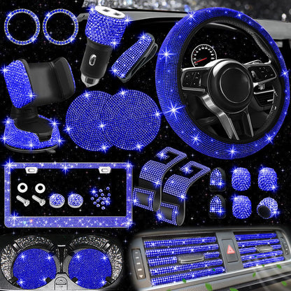 Car steering wheel cover non-slip comfortable no inner ring handle set diamond US gauge license plate frame rhinestone car decoration cross-border