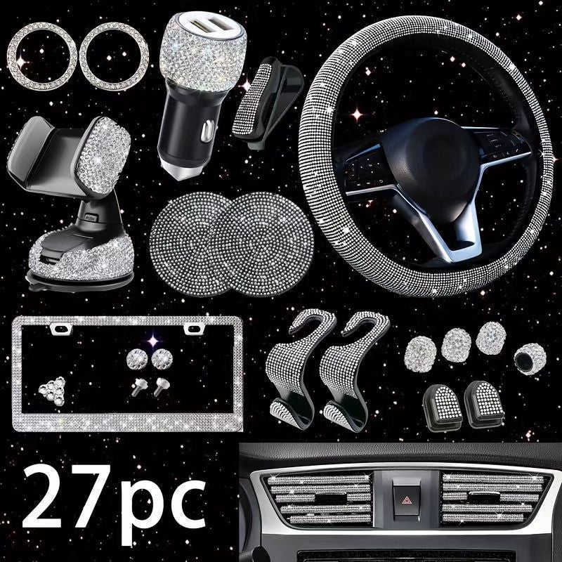 Car steering wheel cover non-slip comfortable no inner ring handle set diamond US gauge license plate frame rhinestone car decoration cross-border