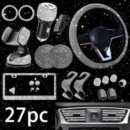 Car steering wheel cover non-slip comfortable no inner ring handle set diamond US gauge license plate frame rhinestone car decoration cross-border