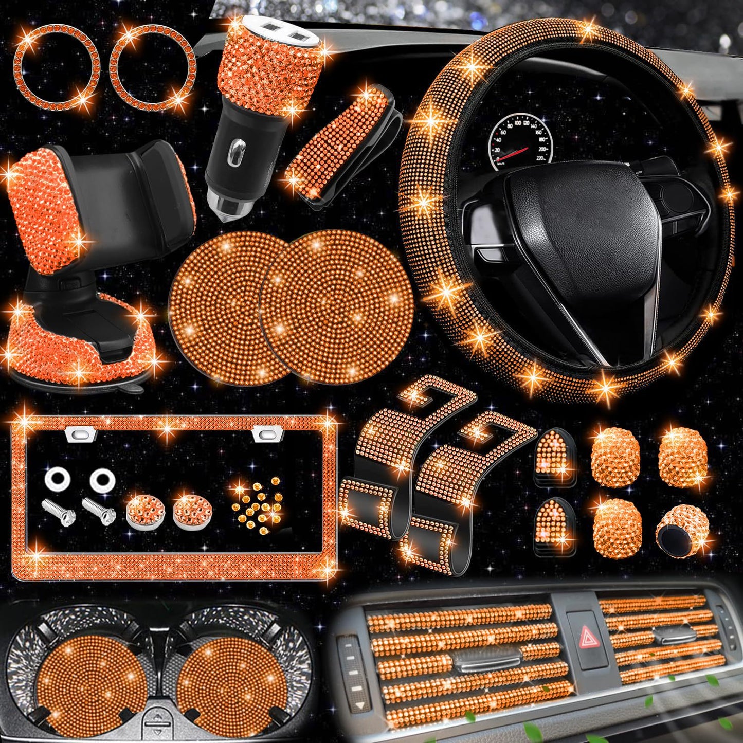 Car steering wheel cover non-slip comfortable no inner ring handle set diamond US gauge license plate frame rhinestone car decoration cross-border