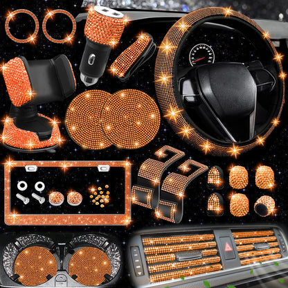 Car steering wheel cover non-slip comfortable no inner ring handle set diamond US gauge license plate frame rhinestone car decoration cross-border