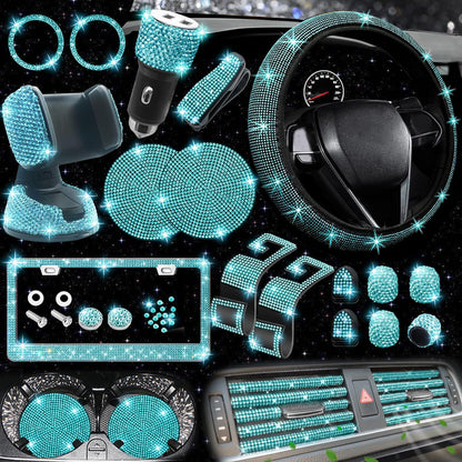Car steering wheel cover non-slip comfortable no inner ring handle set diamond US gauge license plate frame rhinestone car decoration cross-border