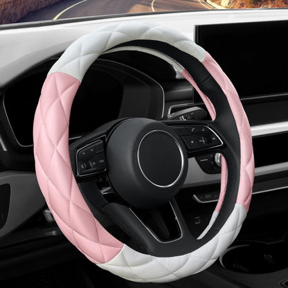 Car Steering Wheel Cover Rhinestone Steering Wheel Cover Four-Season Universal Diamond Soft Leather Non-Slip Steering Wheel Cover with Shiny