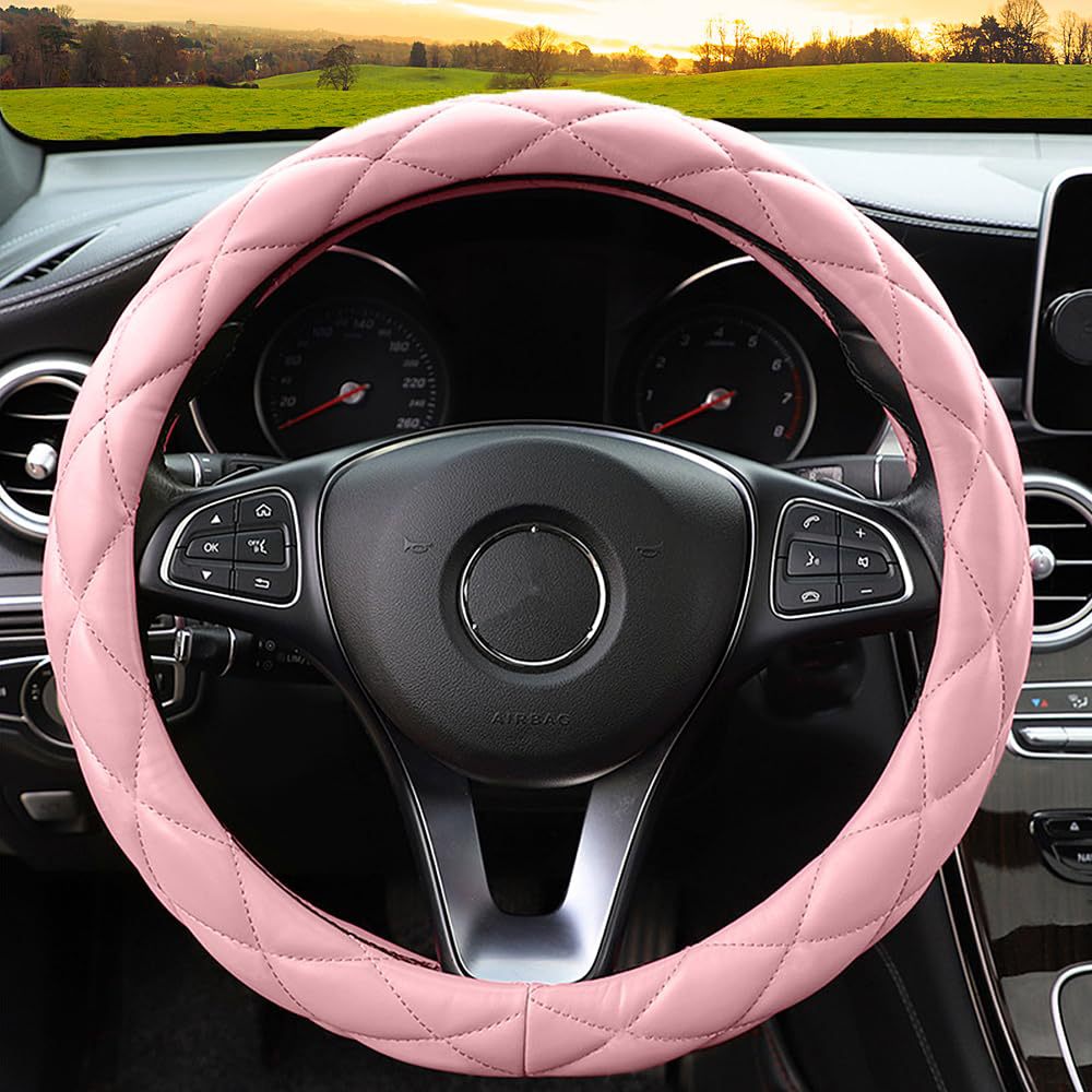 Car Steering Wheel Cover Rhinestone Steering Wheel Cover Four-Season Universal Diamond Soft Leather Non-Slip Steering Wheel Cover with Shiny