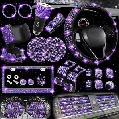 Car steering wheel cover non-slip comfortable no inner ring handle set diamond US gauge license plate frame rhinestone car decoration cross-border