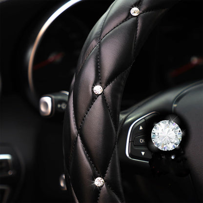 Car Steering Wheel Cover Rhinestone Steering Wheel Cover Four-Season Universal Diamond Soft Leather Non-Slip Steering Wheel Cover with Shiny